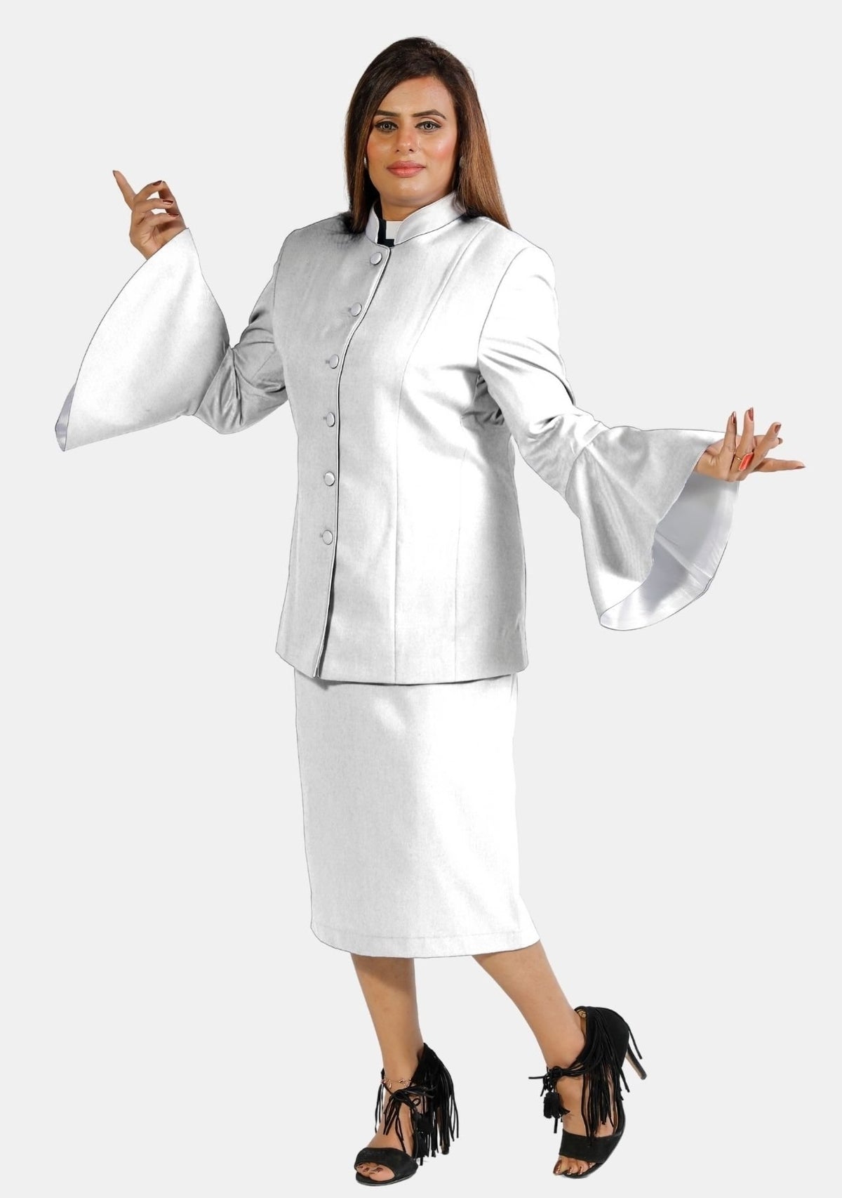 Female eClergy's Suit Flared Sleeve White