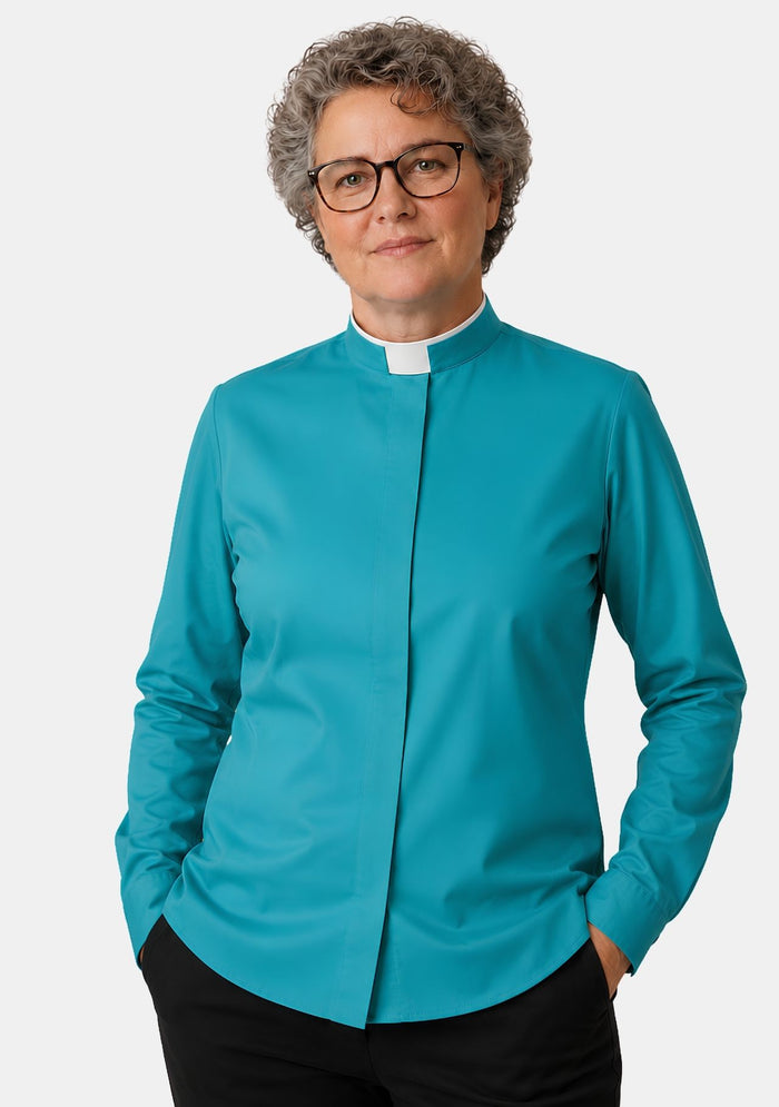 Celesta Roman Collar Clergy Shirt for Women Opaque Blue