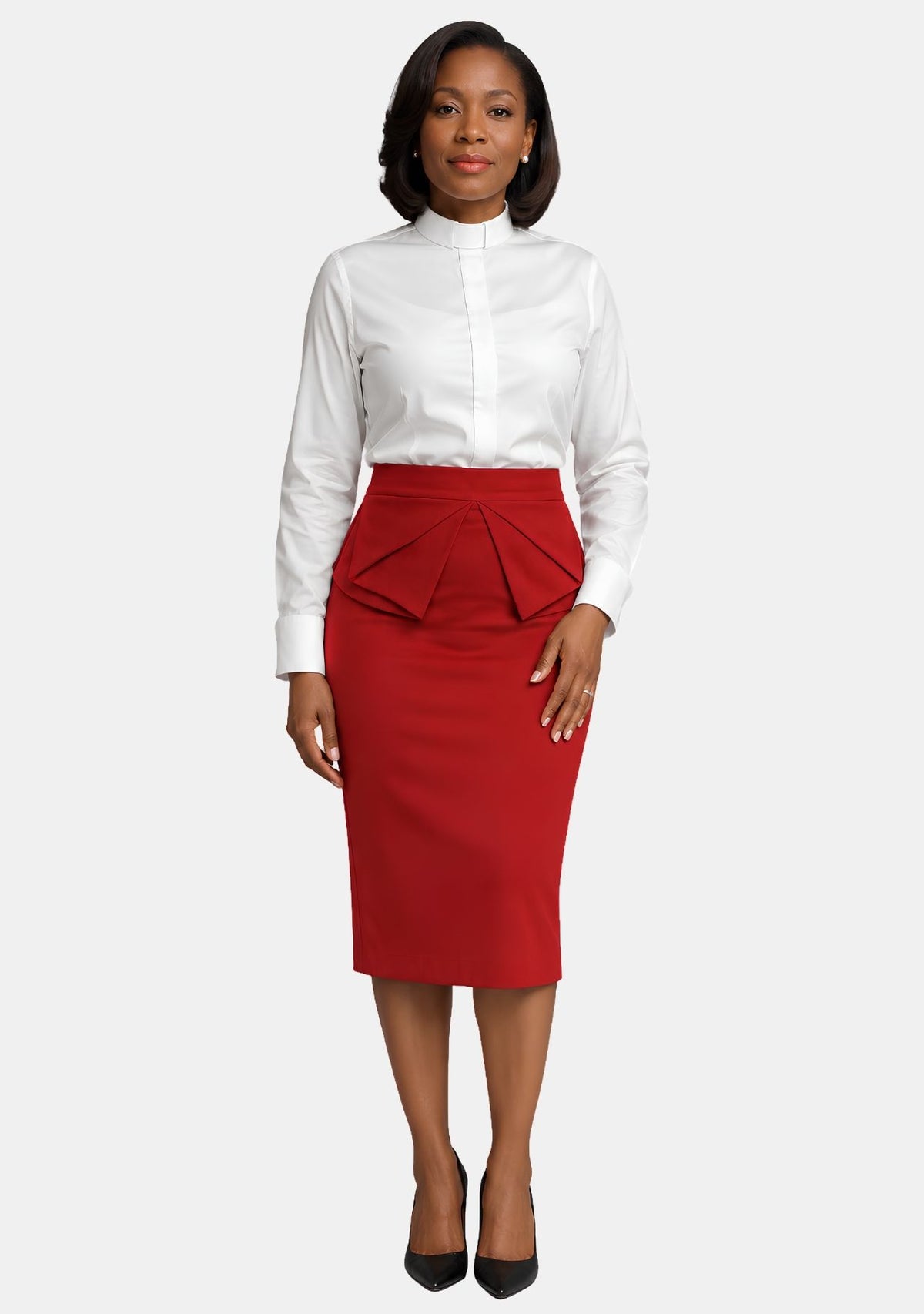 Seraphina Ruffle Pencil Red Clergy Skirt