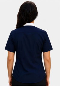Apphia Full Collar Short Sleeve Clergy Shirt for Women Navy Blue