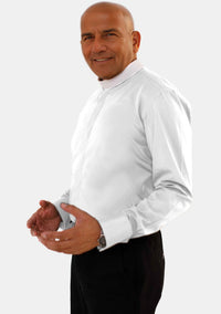 Banded Collar Long Sleeve White Clergy Shirt for Men