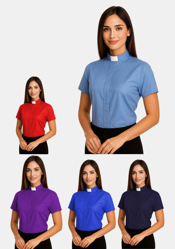Short Sleeve Tab Collar Clergy Shirt for Women