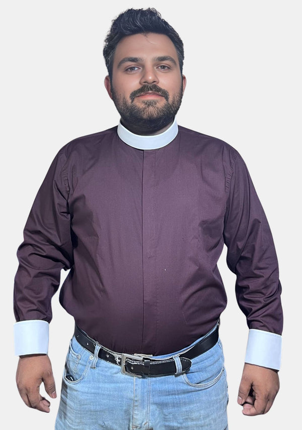 Brown Banded Collar Clergy Shirt
