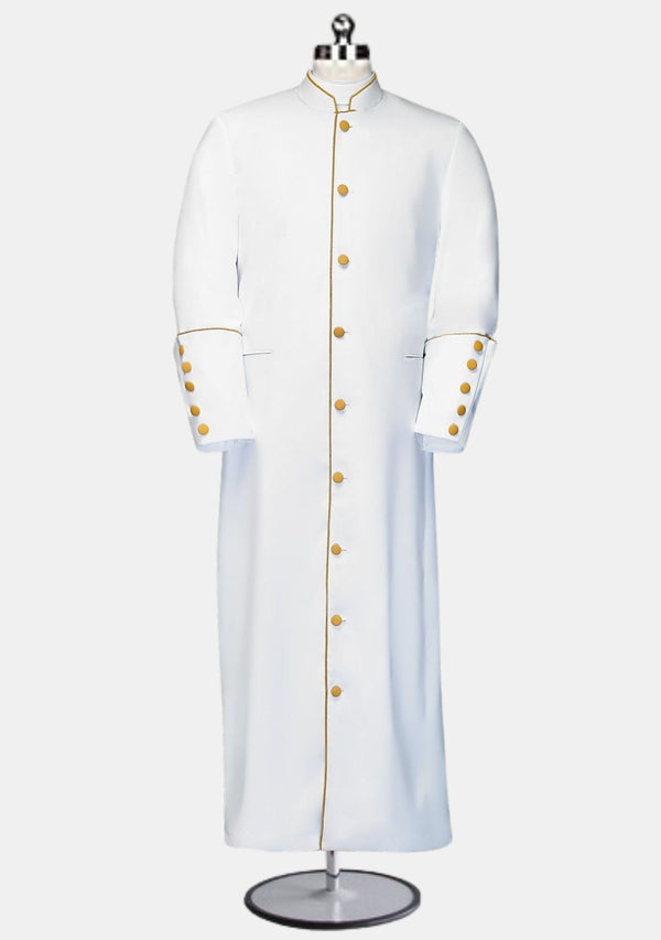 Caleb White Clergy Robe for Men with Gold Contrast