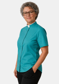 Celesta Roman Collar Clergy Shirt for Women Opaque Blue