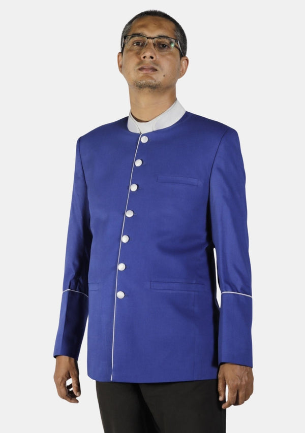 Jesus Formal Clergy Jacket Royal Blue and White