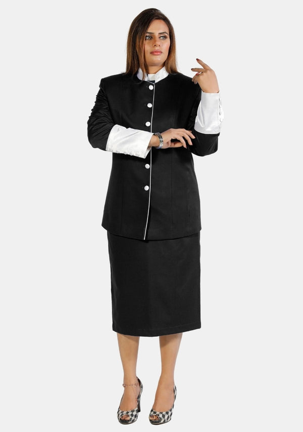 Pastors Black White Skirt Suit