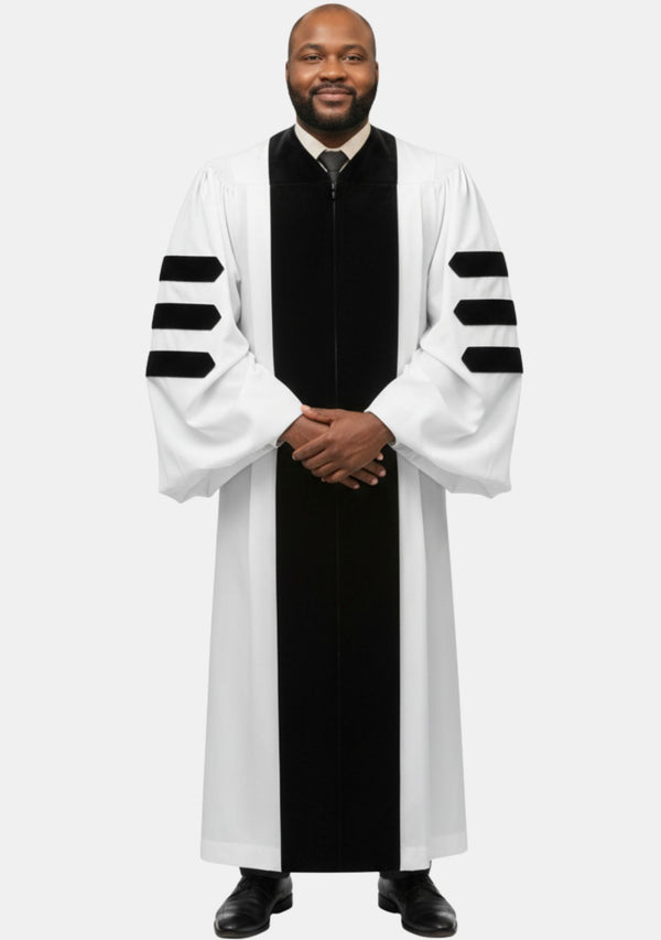 White-Black Pulpit Robe for Men