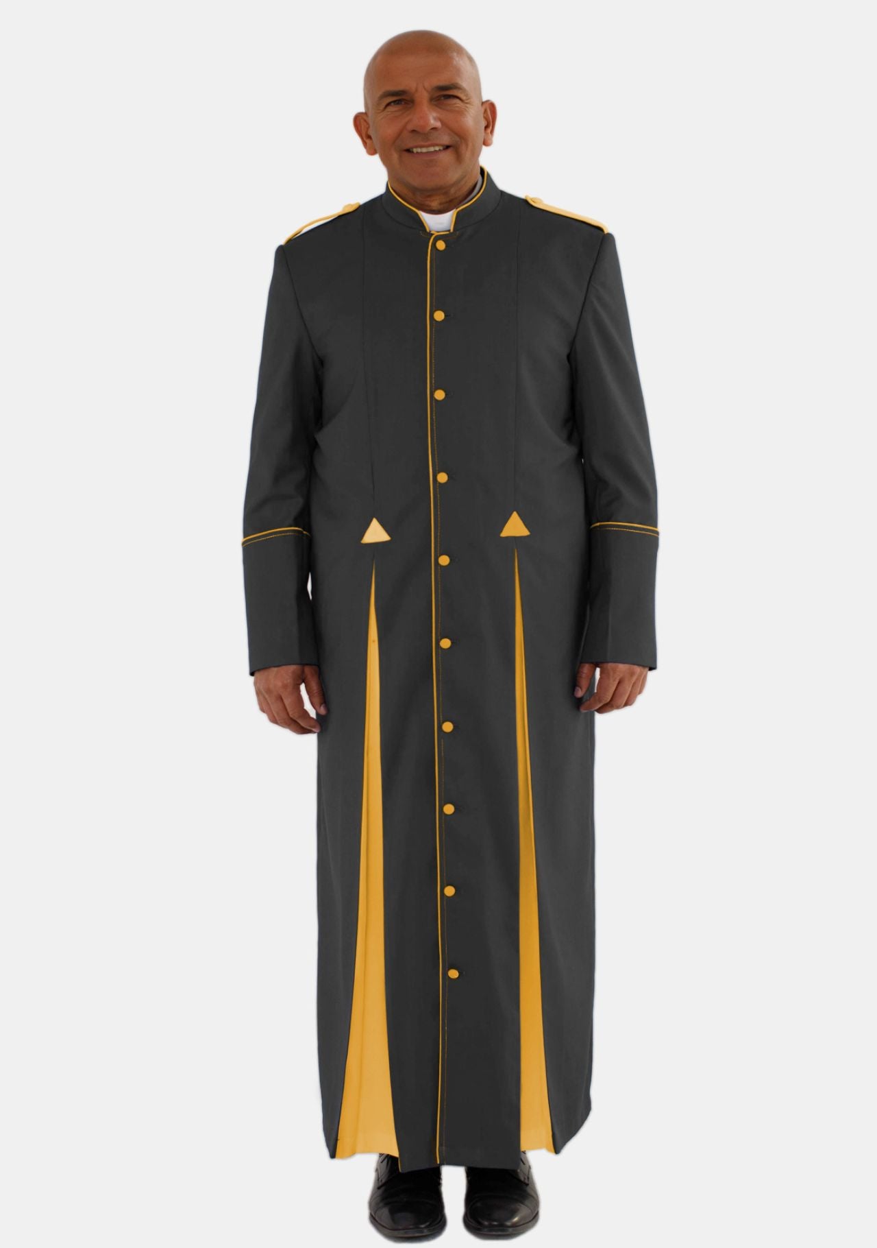 Clergy Robe for Men Black and Gold Contrast Fabric Buttons on Front ...