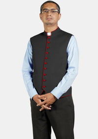 Eloquent Black Clergy Vest with Contrast Trim