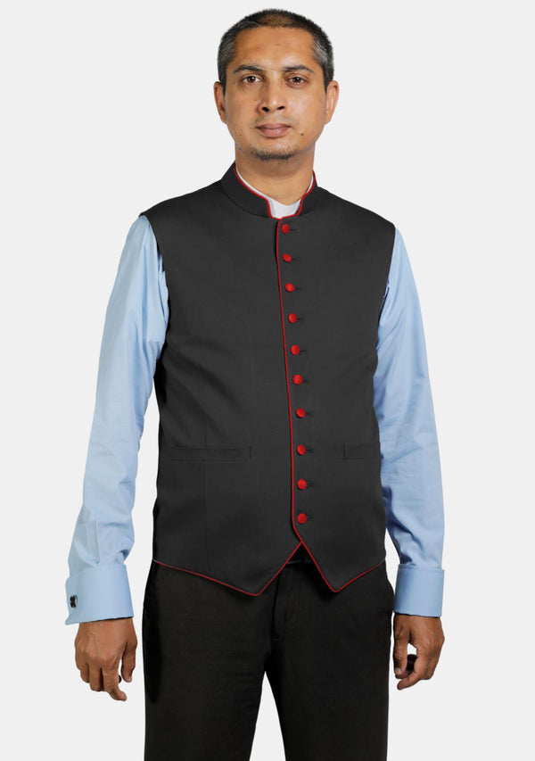 Eloquent Black Clergy Vest with Contrast Trim