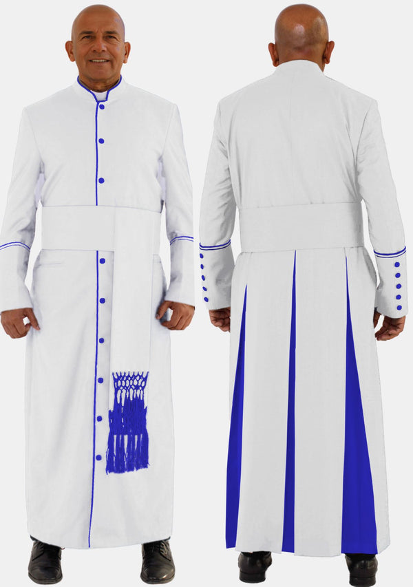 Ephraim Clergy Robe White with Royal Blue