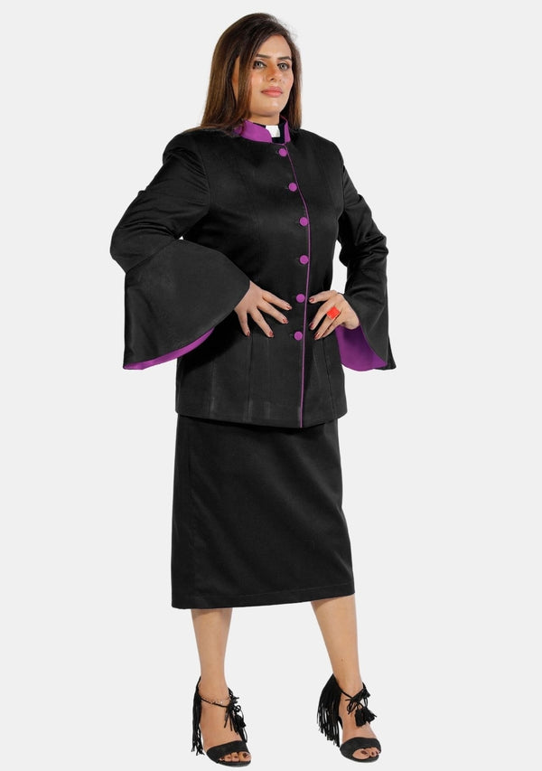 eClergys's Suit Flared Sleeve Balck Purple