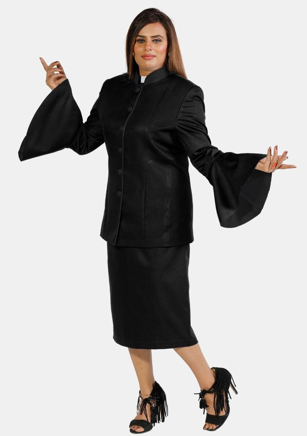 Womens Clergy Suit Flared Sleeve Black