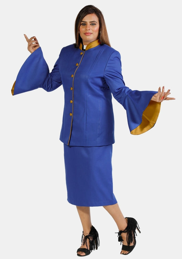 Womens Clergy Suit Flared Sleeve Royal Blue