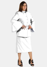 Female eClergy's Suit Flared Sleeve White