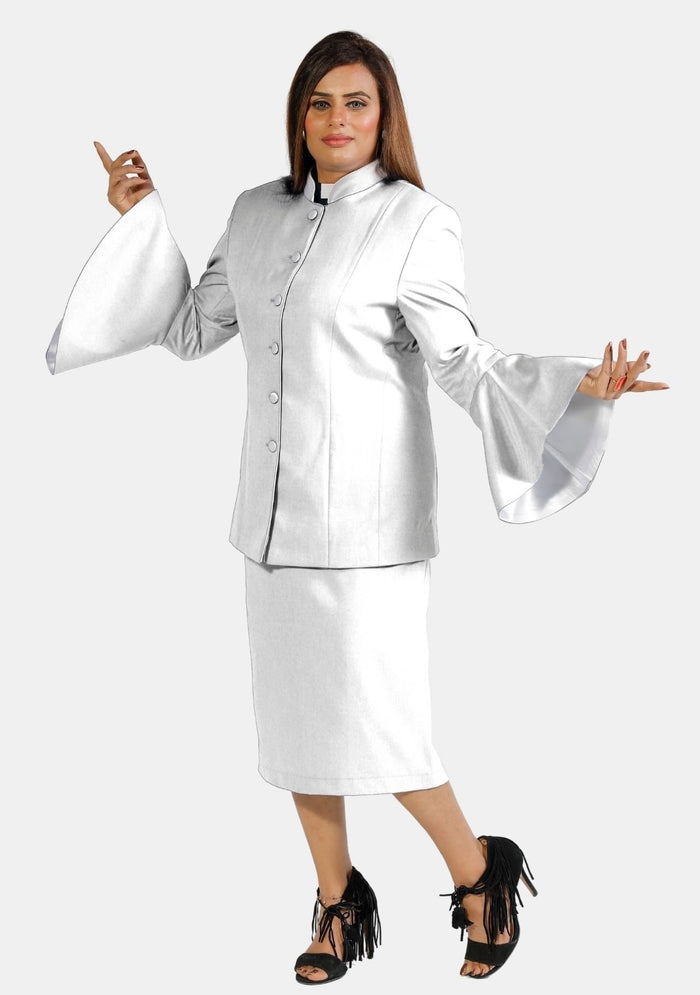 Female eClergy's Suit Flared Sleeve White