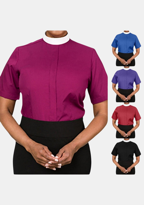 Female Neckband Clergy Shirts Short Sleeve