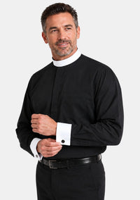 French Cuffs Full Collar Black Clergy Shirt for Men