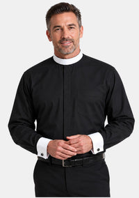 French Cuffs Full Collar Black Clergy Shirt for Men