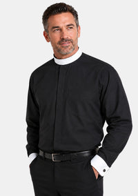French Cuffs Full Collar Black Clergy Shirt for Men