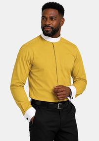 French Cuffs Full Collar Gold Clergy Shirt for Men
