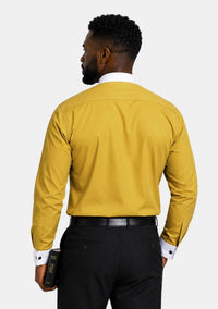 French Cuffs Full Collar Gold Clergy Shirt for Men