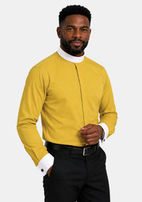 French Cuffs Full Collar Gold Clergy Shirt for Men
