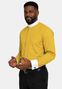 French Cuffs Full Collar Gold Clergy Shirt for Men