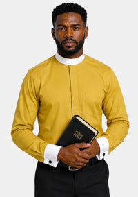 French Cuffs Full Collar Gold Clergy Shirt for Men