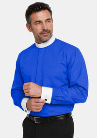 French Cuffs Full Collar Royal Blue Clergy Shirt for Men