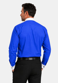 French Cuffs Full Collar Royal Blue Clergy Shirt for Men
