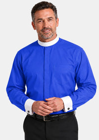French Cuffs Full Collar Royal Blue Clergy Shirt for Men