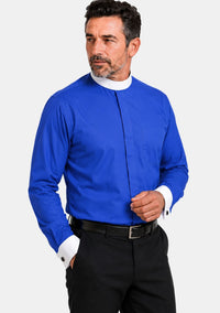 French Cuffs Full Collar Royal Blue Clergy Shirt for Men