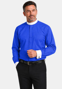 French Cuffs Full Collar Royal Blue Clergy Shirt for Men