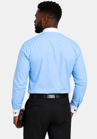 French Cuffs Full Collar Sky Blue Clergy Shirt for Men
