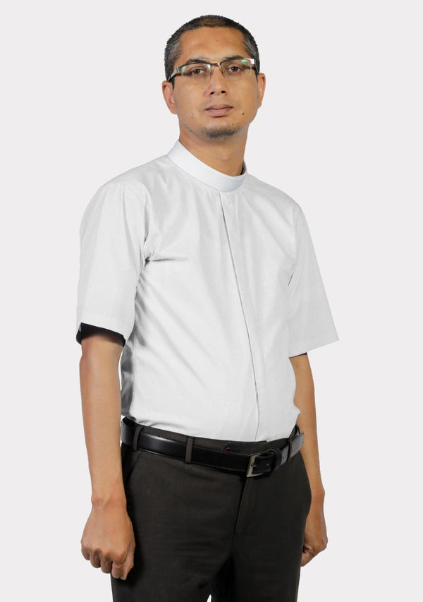 Full Collar White Clergy Shirt Short Sleeve for Men