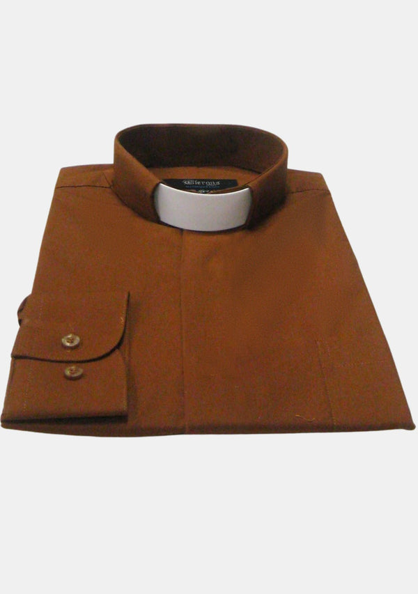 Full Sleeve Tab Collar Brown Clergy Shirt for Men