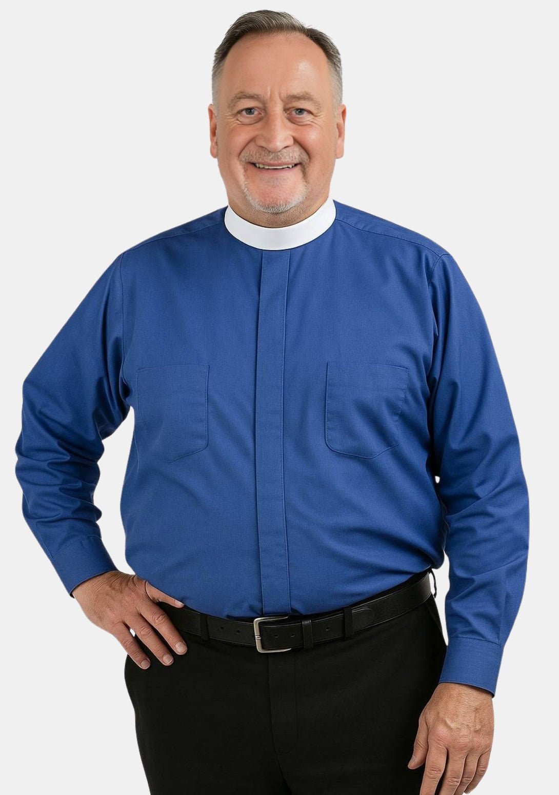 royal blue dress shirt for woman Royal Blue Clergy Shirt With Seamless Button Design