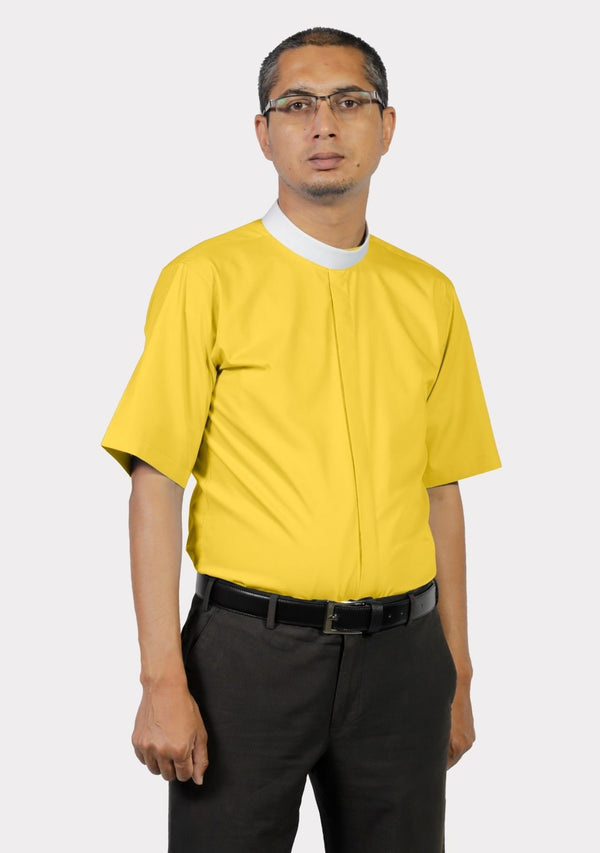 Full Collar Short Sleeve Clergy Shirt for Men Yellow Gold