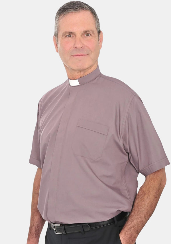Tab Collar Short Sleeve Clerical Shirt for Men Gray