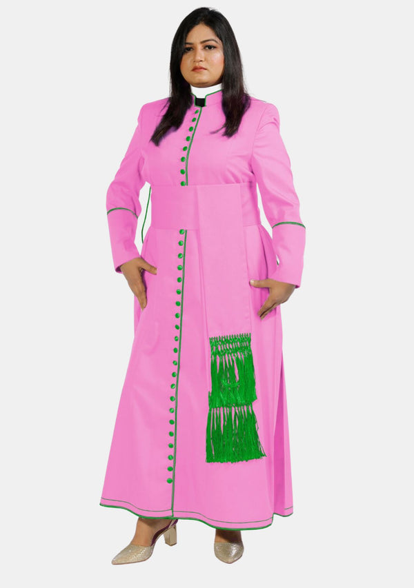 Hannah Pink Cassock with Green Trim