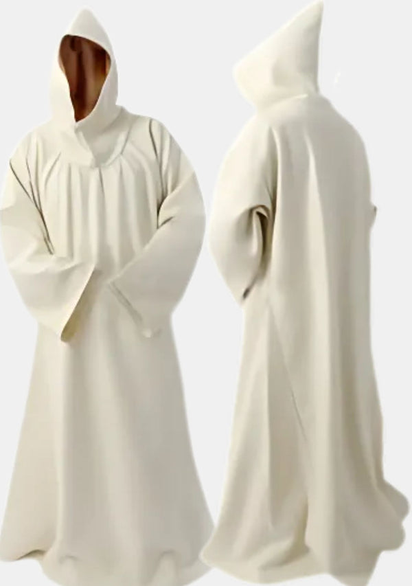 Holistic White Monk Robe with Fixed Hooded