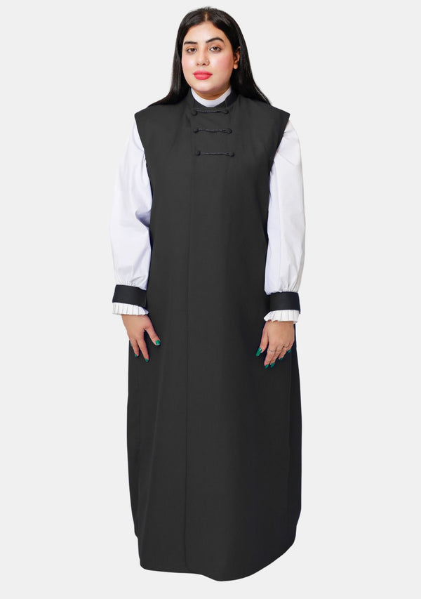 Women 3 Stripe Black Clerical Chimere