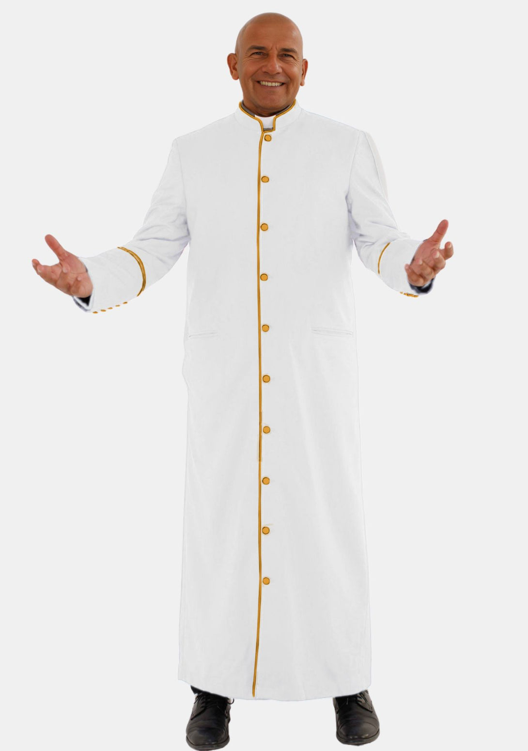 Mens White and Gold Clerical Robe with Pleated Back – eClergys