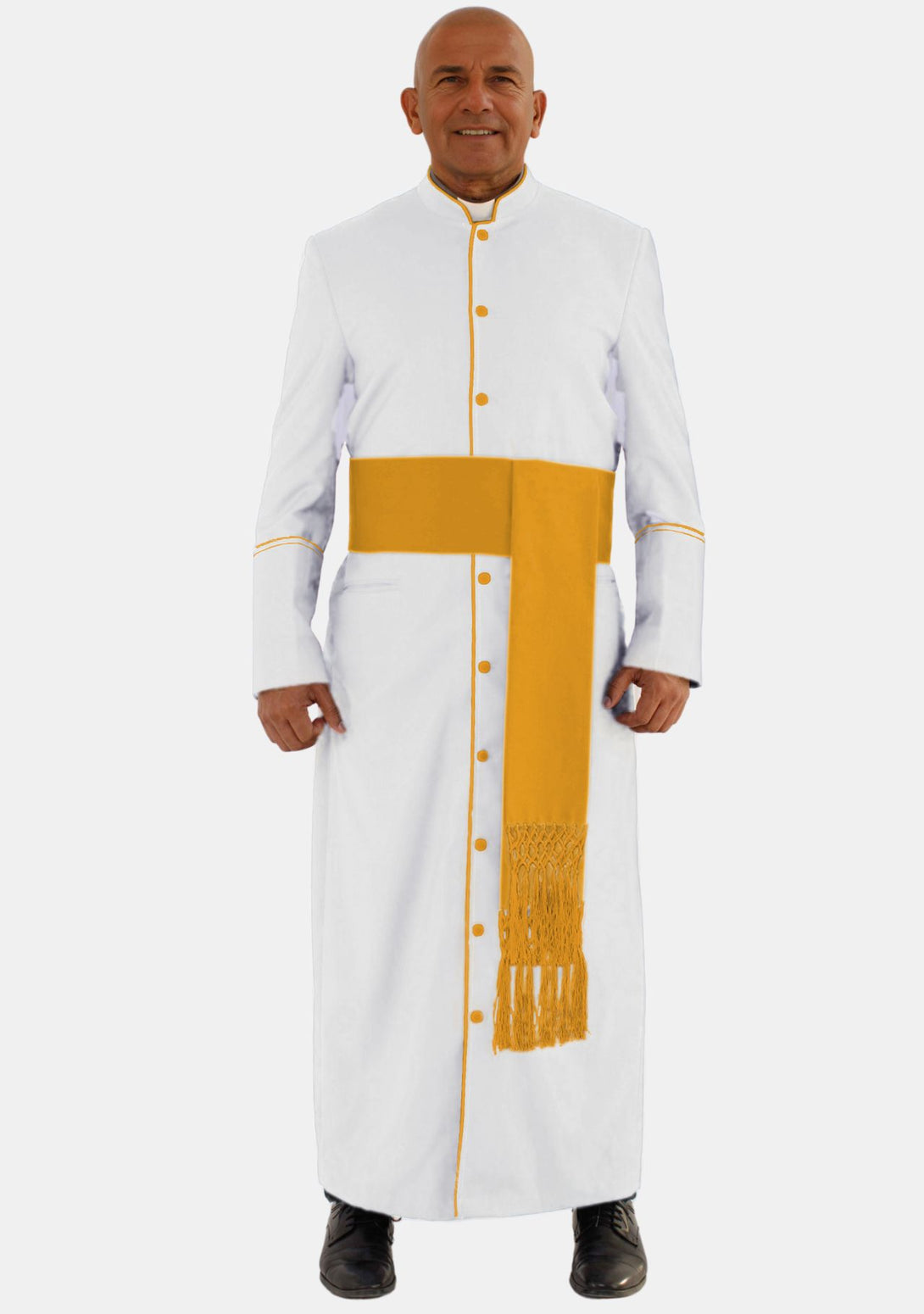 Mens White and Gold Clerical Robe with Pleated Back – eClergys