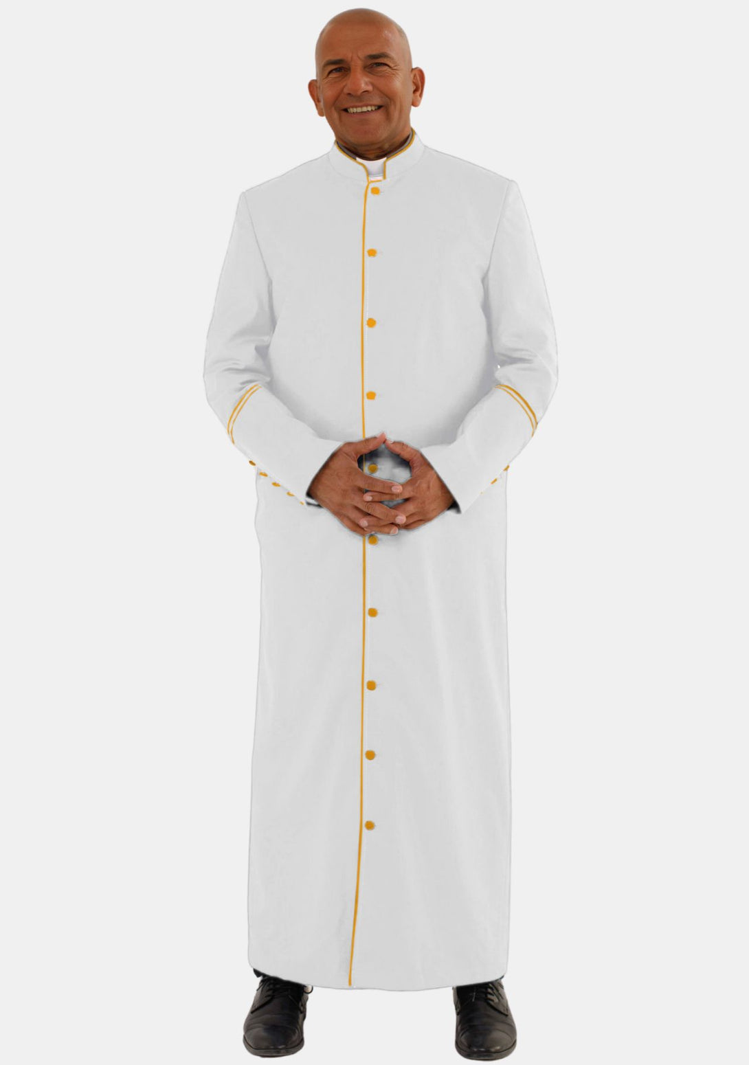 Mens White and Gold Clerical Robe with Pleated Back – eClergys