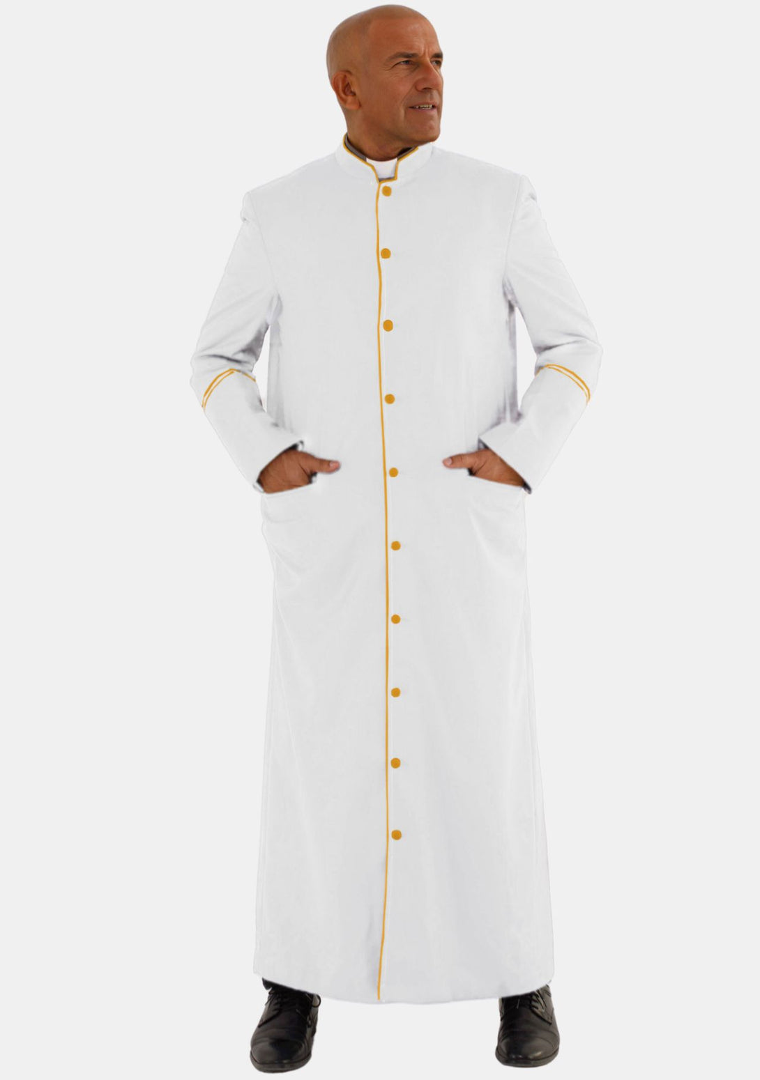 Mens White and Gold Clerical Robe with Pleated Back – eClergys