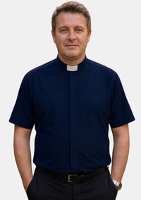 Jair Tab Collar Short Sleeve Navy Blue Clergy Shirt for Men