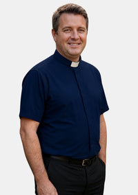 Jair Tab Collar Short Sleeve Navy Blue Clergy Shirt for Men